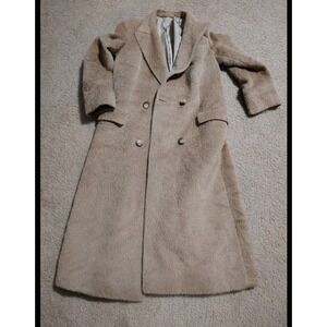 Vintage Yves St. Tropez Fuzzy Wool Teddy Coat Camel Beige Long Made In France M